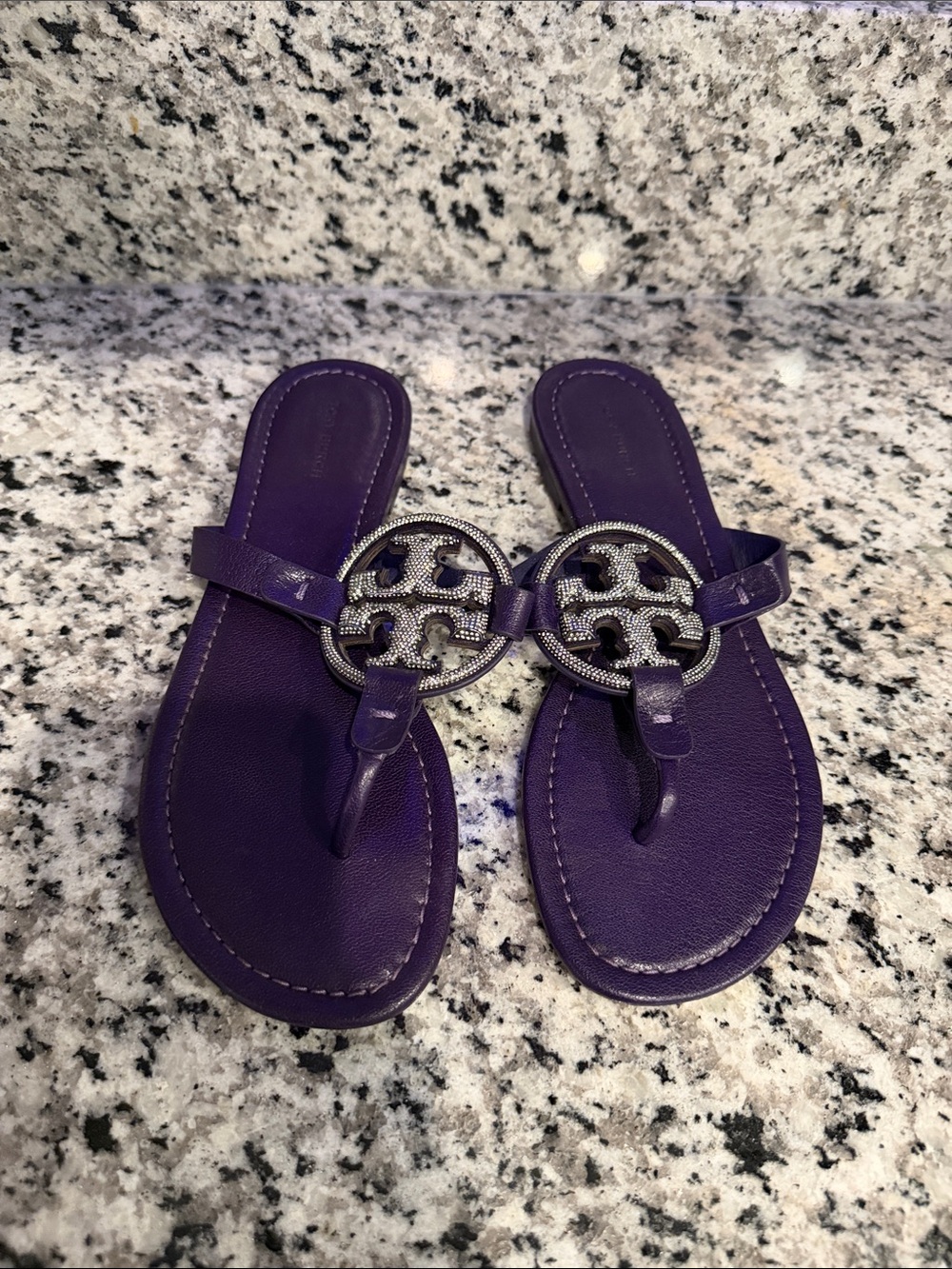 Tory Burch Purple Crystal Logo Sandals